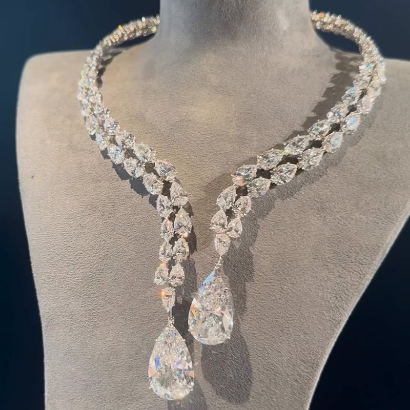 120ctw Pear Cut White Sapphire Handmade Magnificent Statement Necklace