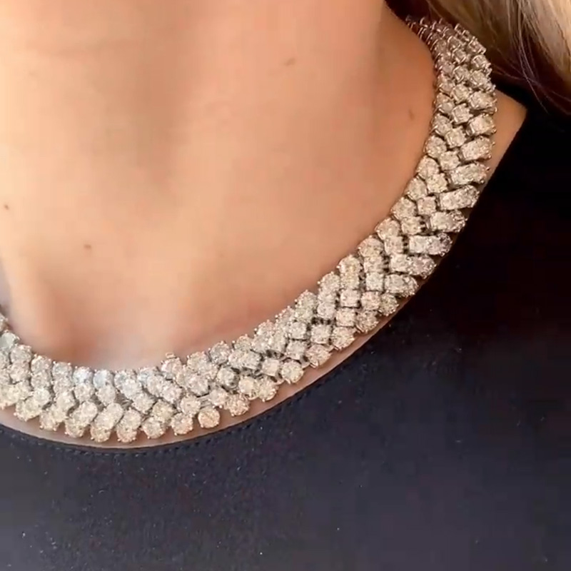 Round Cut White Sapphire Stars Handmade Statement Necklace