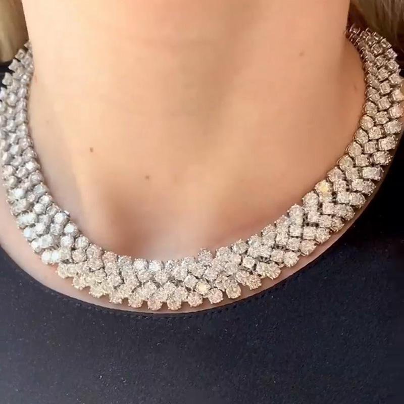 Round Cut White Sapphire Stars Handmade Statement Necklace