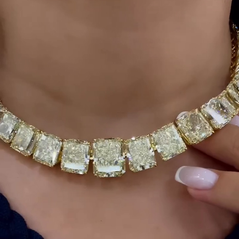 170ctw Radiant Cut Fancy Yellow Sapphire Rivière Necklace In Yellow Gold