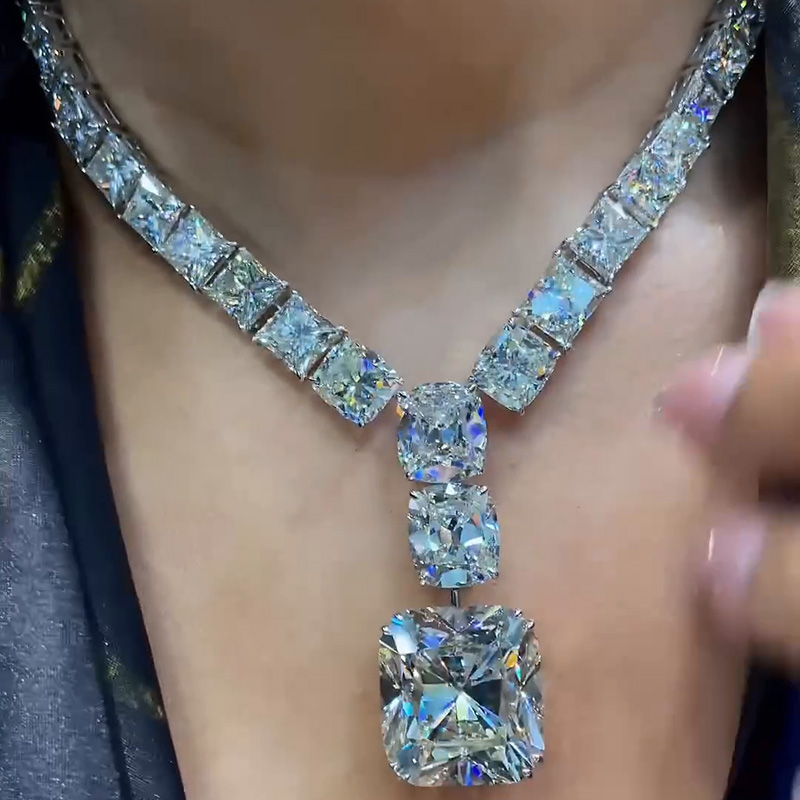 98ctw Cushion Cut White Sapphire Luxury Handmade Necklace