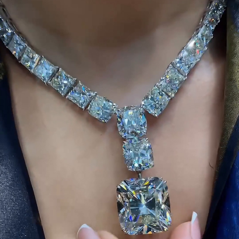 98ctw Cushion Cut White Sapphire Luxury Handmade Necklace