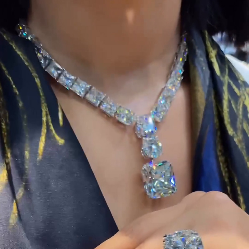 98ctw Cushion Cut White Sapphire Luxury Handmade Necklace