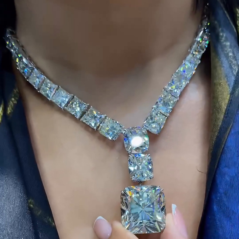 98ctw Cushion Cut White Sapphire Luxury Handmade Necklace