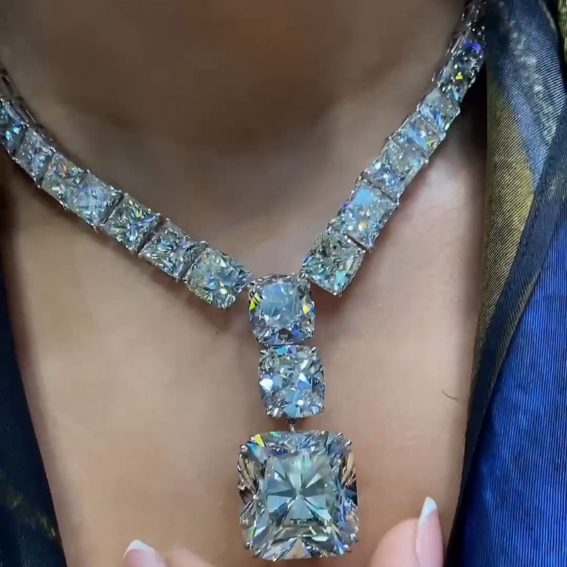 98ctw Cushion Cut White Sapphire Luxury Handmade Necklace