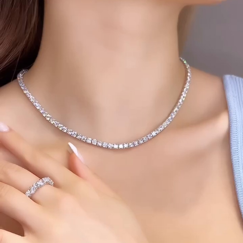 20ctw Round Cut White Sapphire Handmade Tennis Necklace