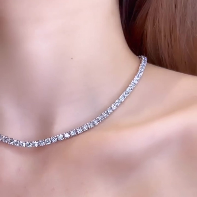 20ctw Round Cut White Sapphire Handmade Tennis Necklace