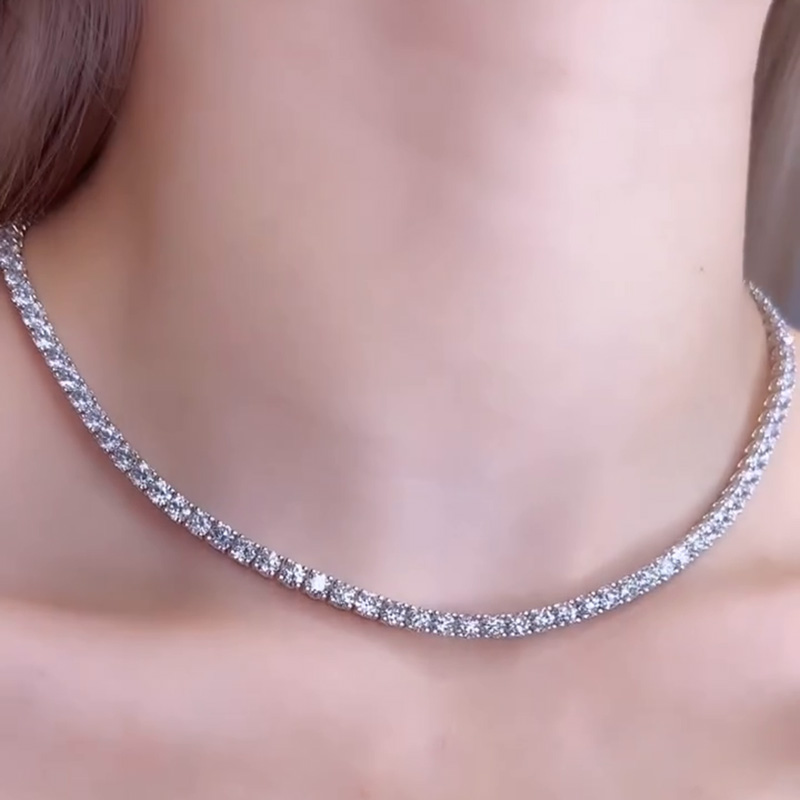 20ctw Round Cut White Sapphire Handmade Tennis Necklace