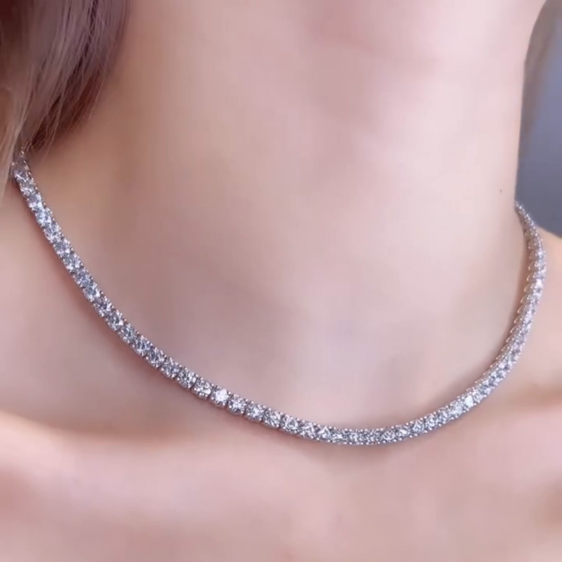 20ctw Round Cut White Sapphire Handmade Tennis Necklace