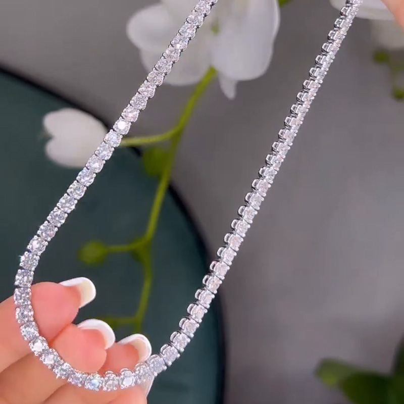 20ctw Round Cut White Sapphire Handmade Tennis Necklace
