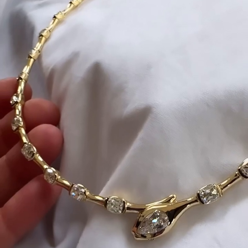 17ctw Cushion And Pear Cut White Sapphire Art Design Handmade Necklace In Yellow Gold