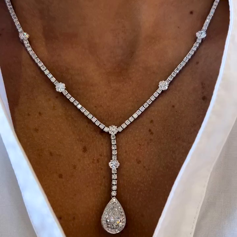 6.5ct Pear Cut White Sapphire Halo Handmade Sterling Silver Pendant Necklace