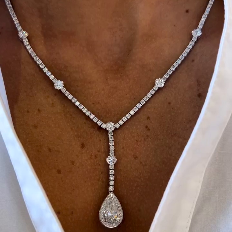 6.5ct Pear Cut White Sapphire Halo Handmade Sterling Silver Pendant Necklace