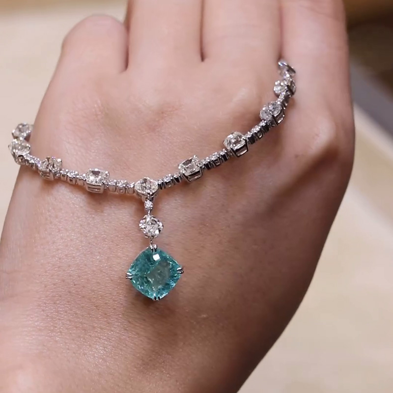 7ct Cushion Cut Paraiba Tourmaline Handmade Sterling Silver Pendant Necklace