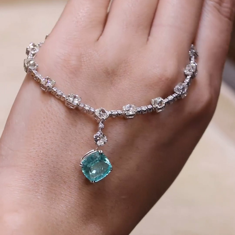 7ct Cushion Cut Paraiba Tourmaline Handmade Sterling Silver Pendant Necklace