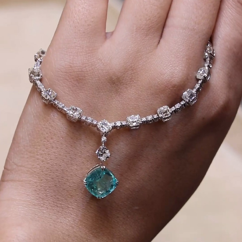 7ct Cushion Cut Paraiba Tourmaline Handmade Sterling Silver Pendant Necklace