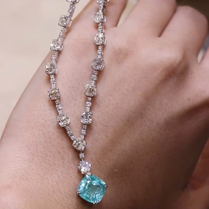 7ct Cushion Cut Paraiba Tourmaline Handmade Sterling Silver Pendant Necklace