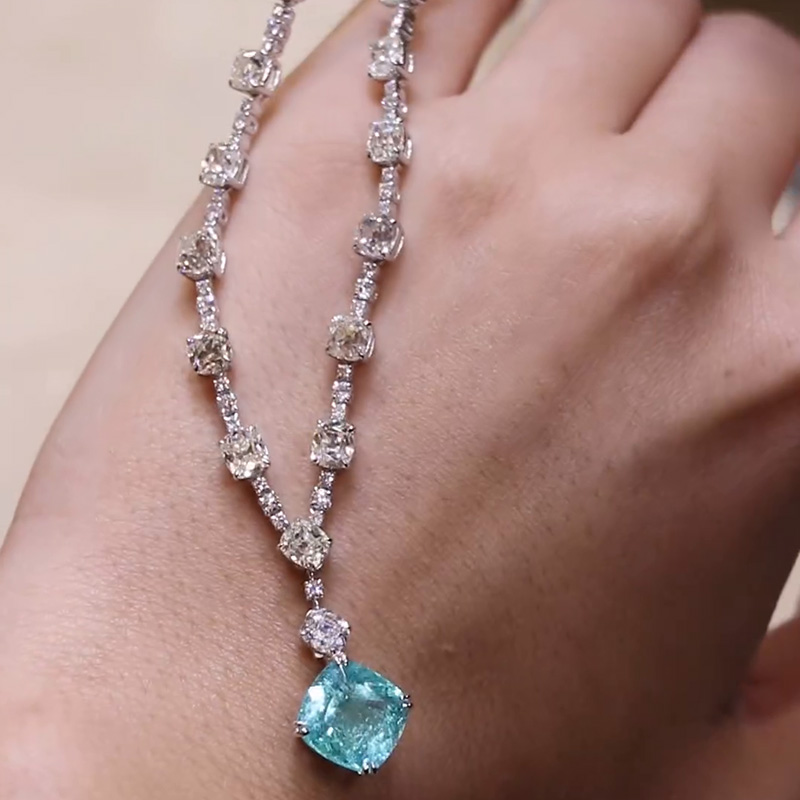 7ct Cushion Cut Paraiba Tourmaline Handmade Sterling Silver Pendant Necklace