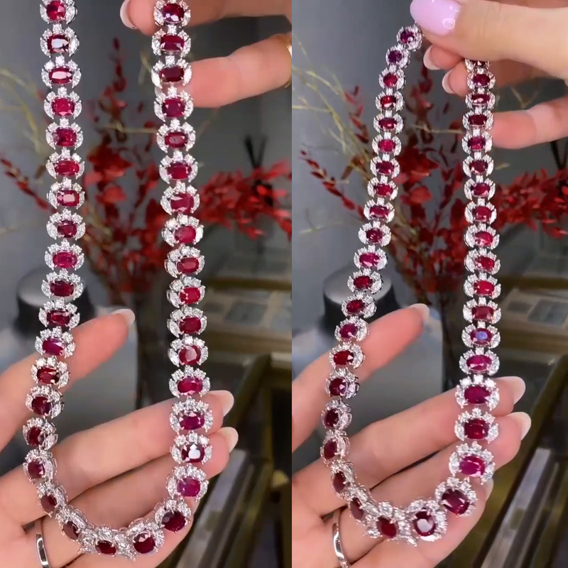 85ctw Oval Cut Ruby With Marquise And Round Cut White Sapphire Halo Luxury Handmade Necklace