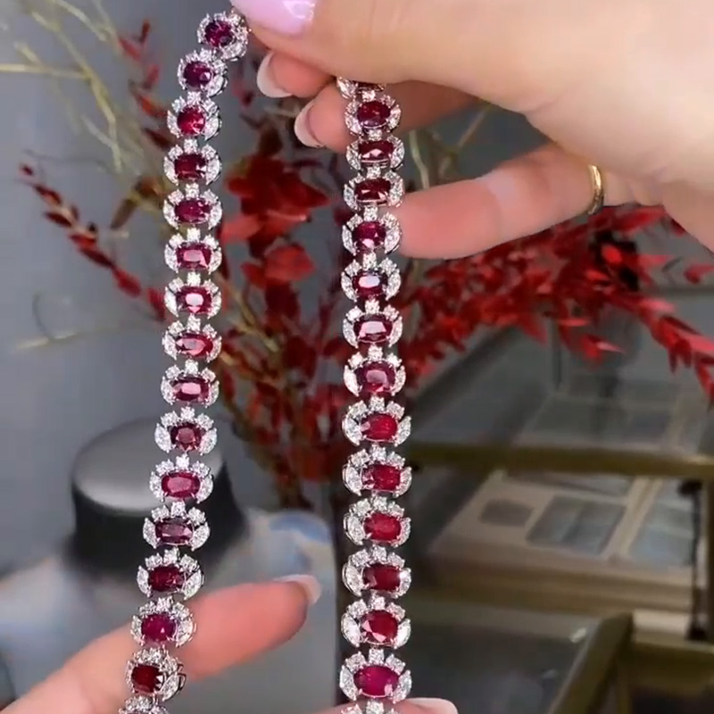 85ctw Oval Cut Ruby With Marquise And Round Cut White Sapphire Halo Luxury Handmade Necklace