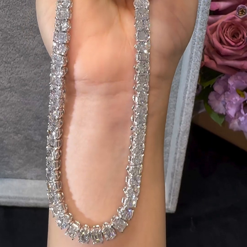 Oval And Emerald Cut White Sapphire Tennis Necklace