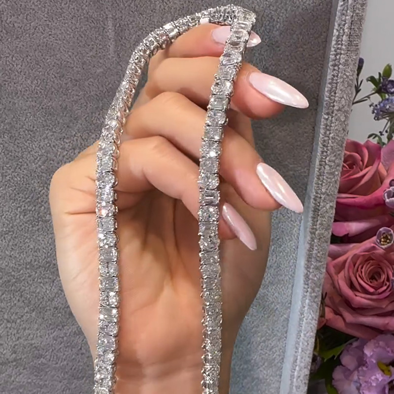 Oval And Emerald Cut White Sapphire Tennis Necklace