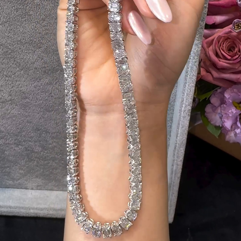 Oval And Emerald Cut White Sapphire Tennis Necklace