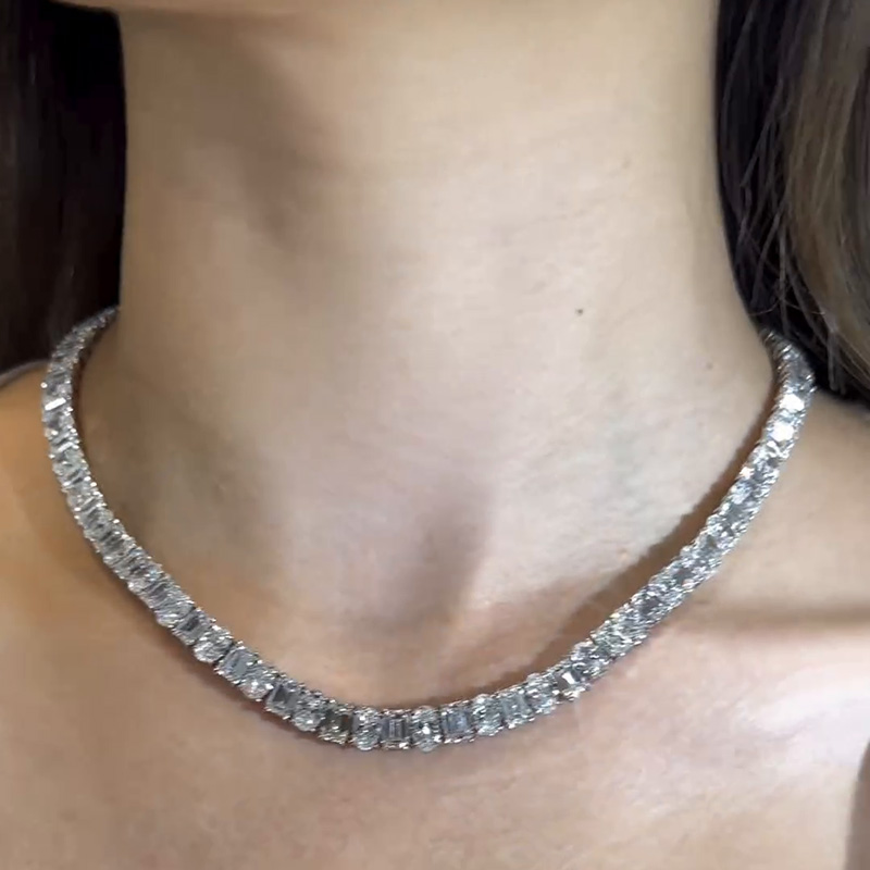Oval And Emerald Cut White Sapphire Tennis Necklace