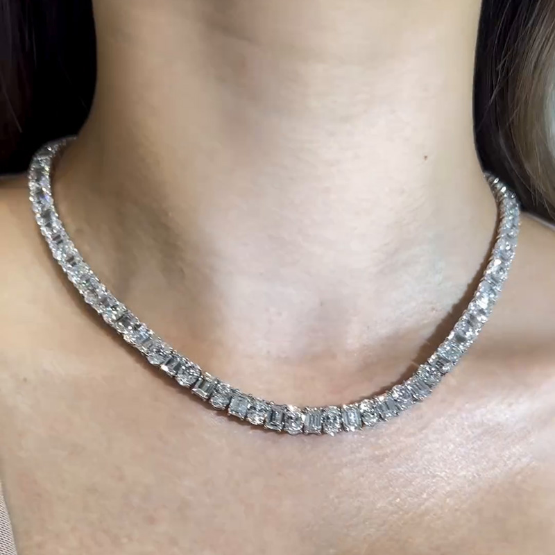 Oval And Emerald Cut White Sapphire Tennis Necklace