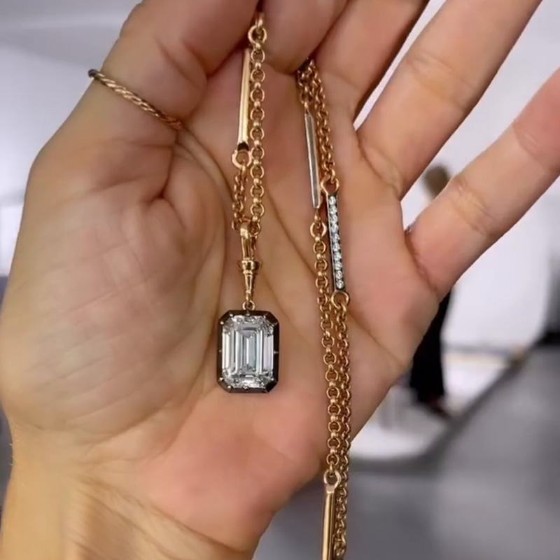 9ct Emerald Cut White Sapphire Fashion Rose Gold Necklace