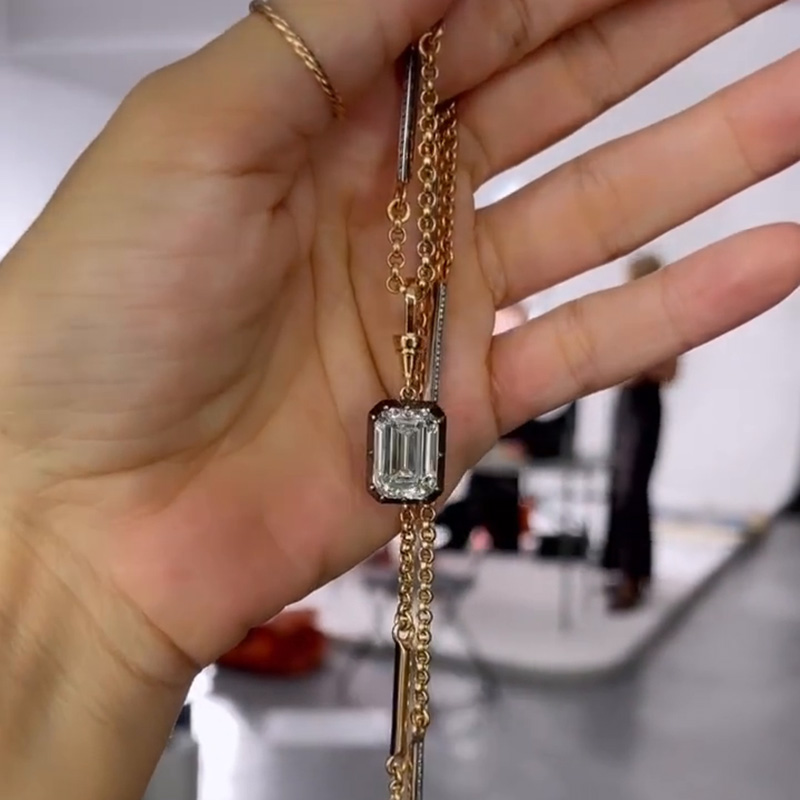 9ct Emerald Cut White Sapphire Fashion Rose Gold Necklace