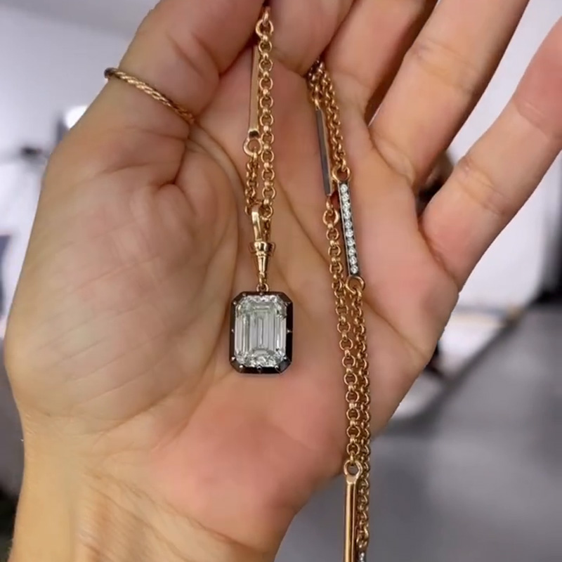 9ct Emerald Cut White Sapphire Fashion Rose Gold Necklace