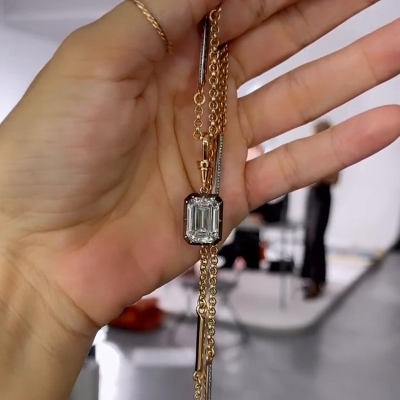 9ct Emerald Cut White Sapphire Fashion Rose Gold Necklace