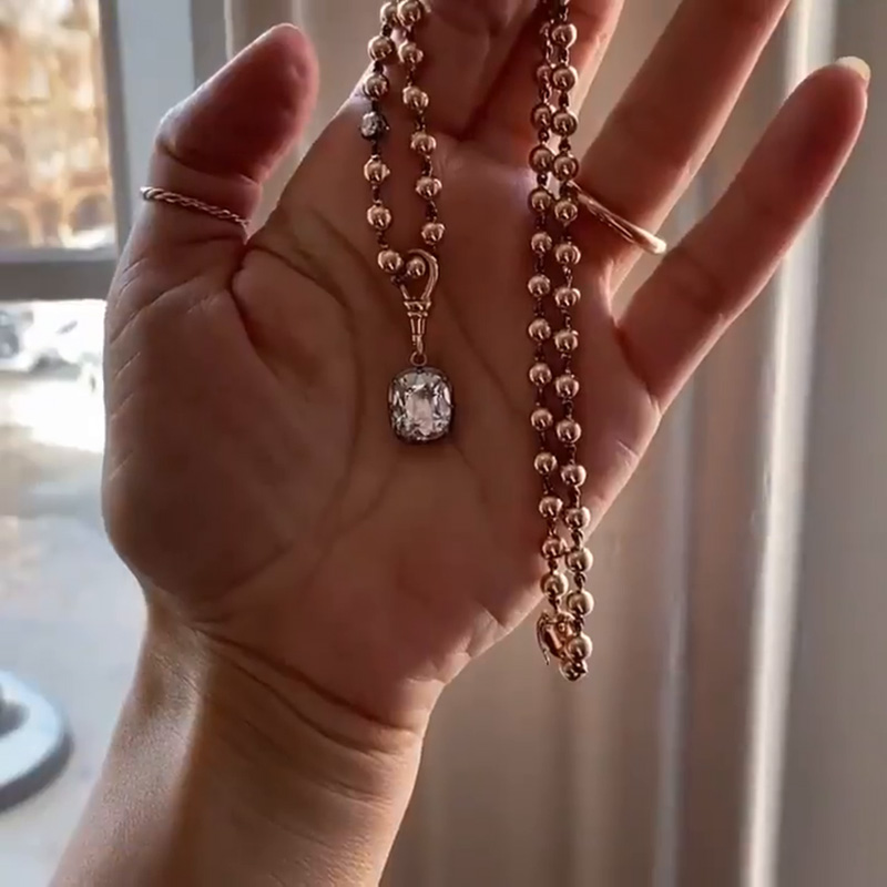 5ct Cushion Cut White Sapphire Ball Chain Rose Gold Necklace