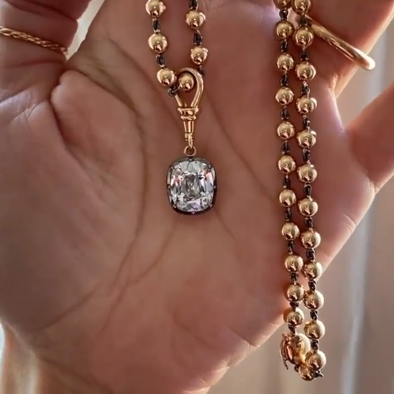 5ct Cushion Cut White Sapphire Ball Chain Rose Gold Necklace