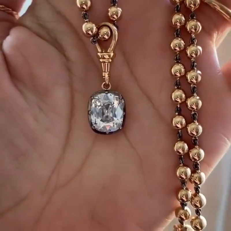 5ct Cushion Cut White Sapphire Ball Chain Rose Gold Necklace