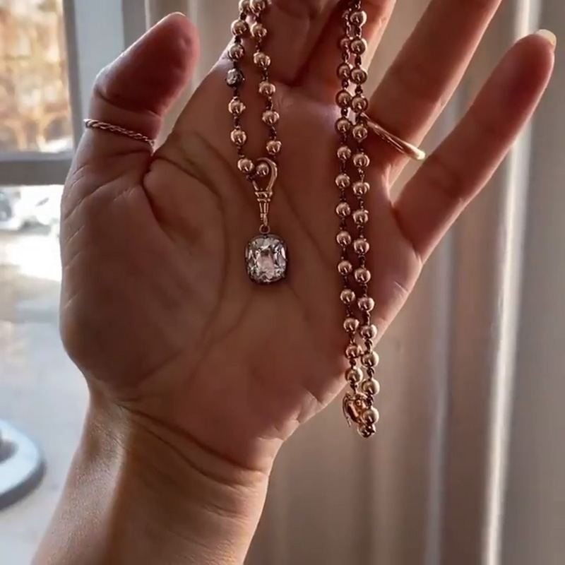 5ct Cushion Cut White Sapphire Ball Chain Rose Gold Necklace