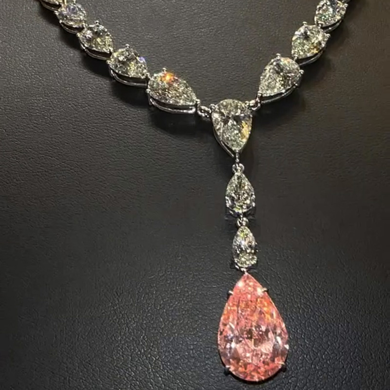 68ctw Pear Cut White & Pink Sapphire Handmade Pendant Necklace