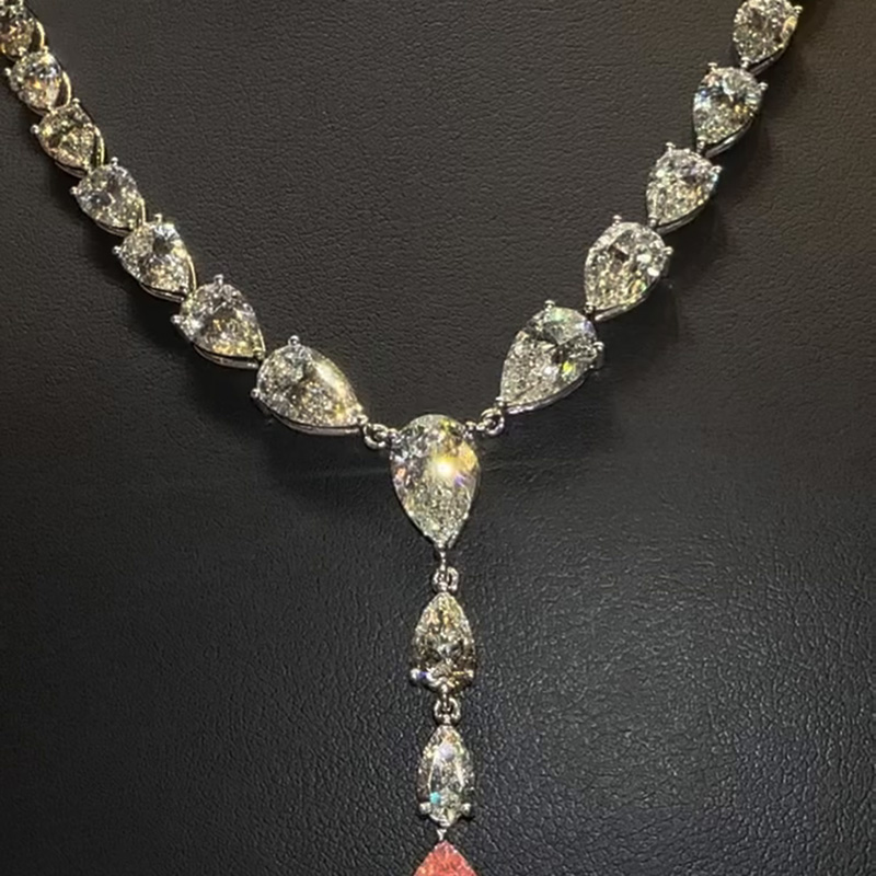 68ctw Pear Cut White & Pink Sapphire Handmade Pendant Necklace