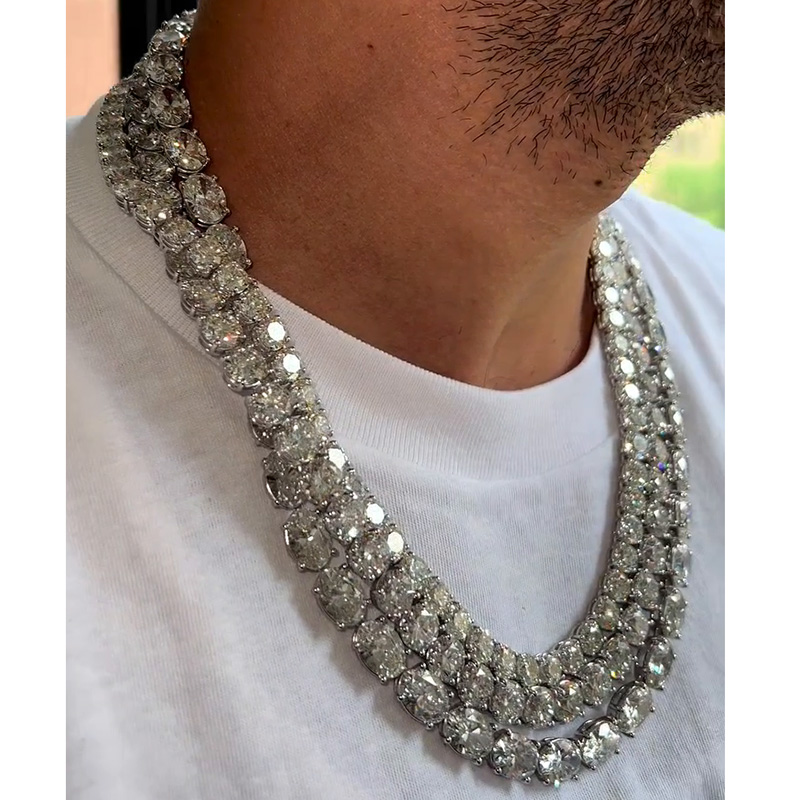 230ctw Round & Oval Cut White Sapphire Layered Men's Tennis Chain Necklace