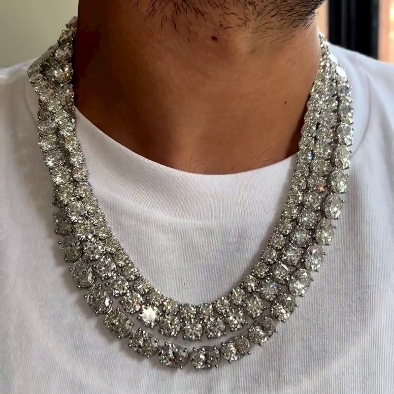 230ctw Round & Oval Cut White Sapphire Layered Men's Tennis Chain Necklace
