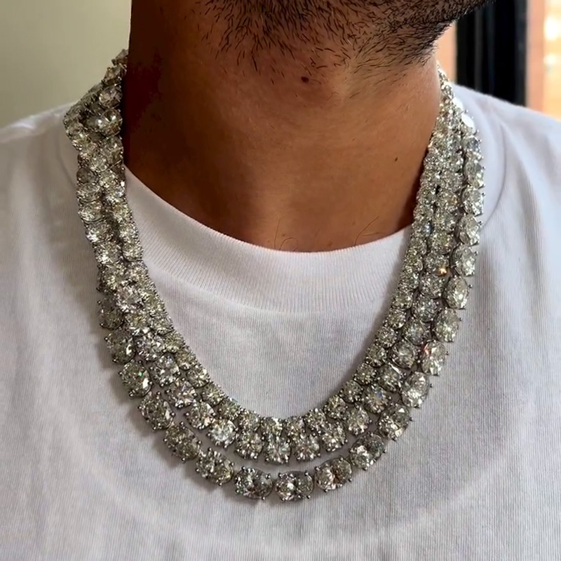 230ctw Round & Oval Cut White Sapphire Layered Men's Tennis Chain Necklace