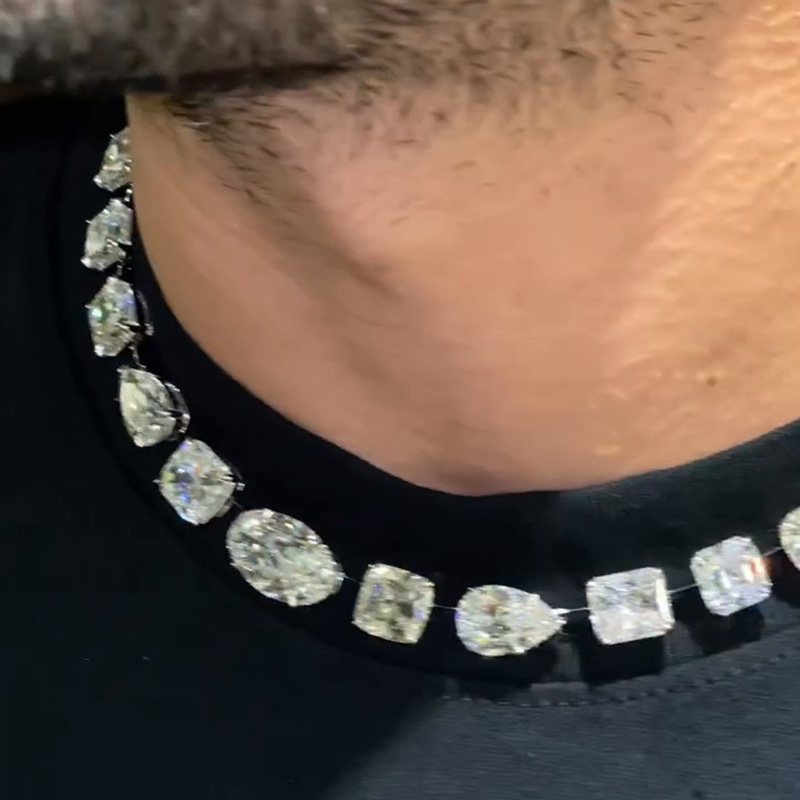 55ctw Multi-Cut White Sapphire Handmade Men's Statement Necklace