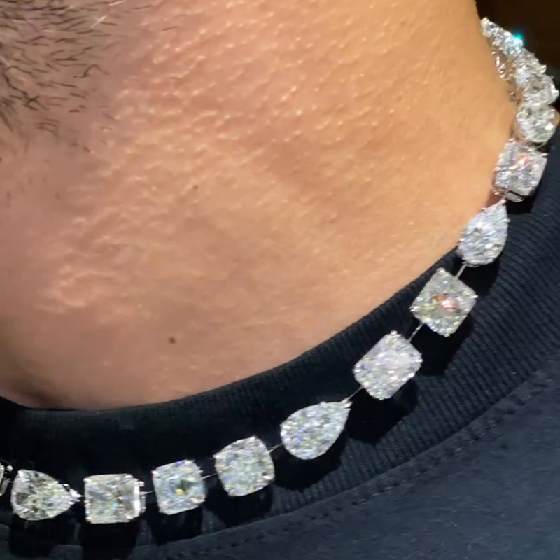 55ctw Multi-Cut White Sapphire Handmade Men's Statement Necklace