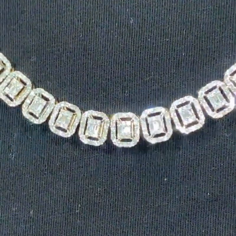 Princess Cut White Sapphire Halo Sparkle Handmade Sterling Silver Men's Chain