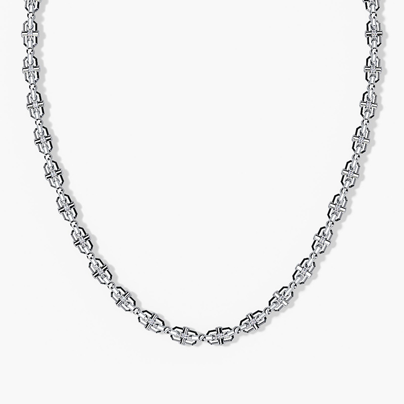 2.7ct Round Cut White Sapphire Link Chain Men's Necklace
