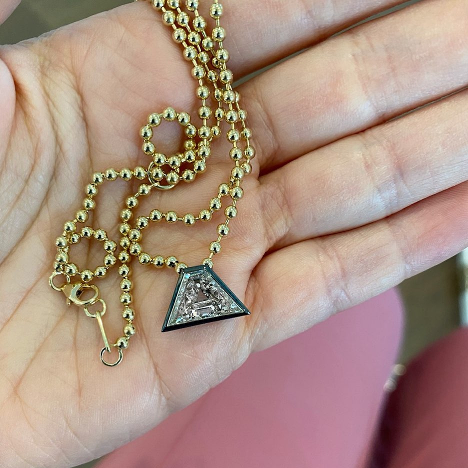 4ct Pyramid Shape White Sapphire Ball Chain Handmade Sterling Silver Necklace In Yellow Gold