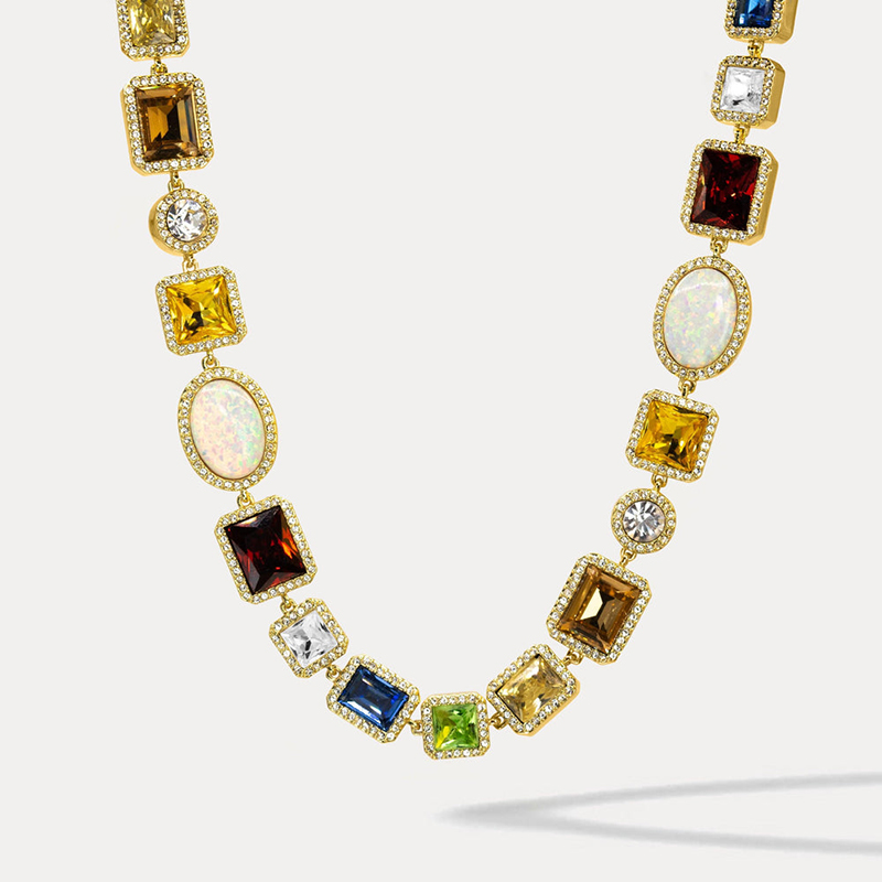 Multi-Cut Colorful Sapphires Halo Handmade Men's Necklace In Yellow Gold