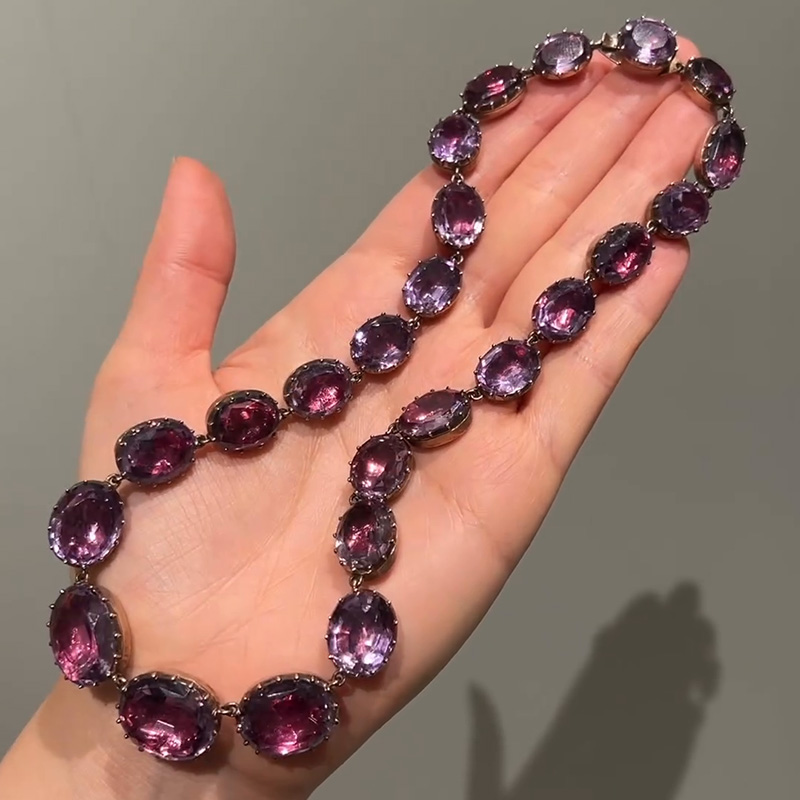 120ctw Oval Cut Amethyst Rivière Necklace In Yellow Gold