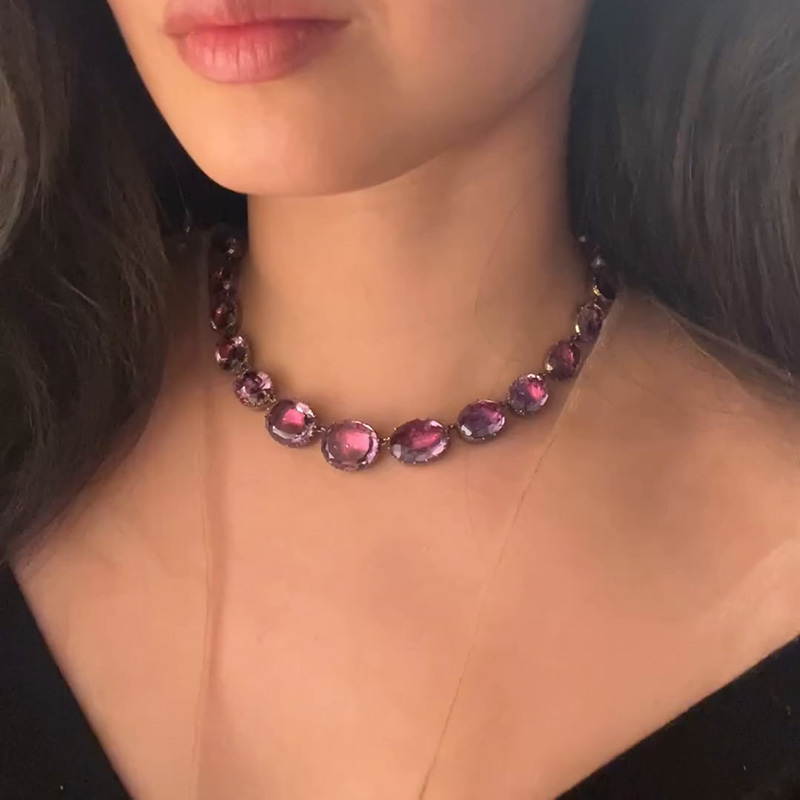 120ctw Oval Cut Amethyst Rivière Necklace In Yellow Gold